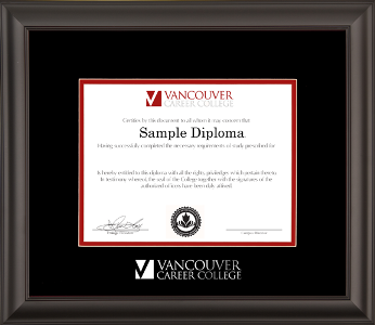 Satin black wooden diploma frame with double matting and silver embossed logo